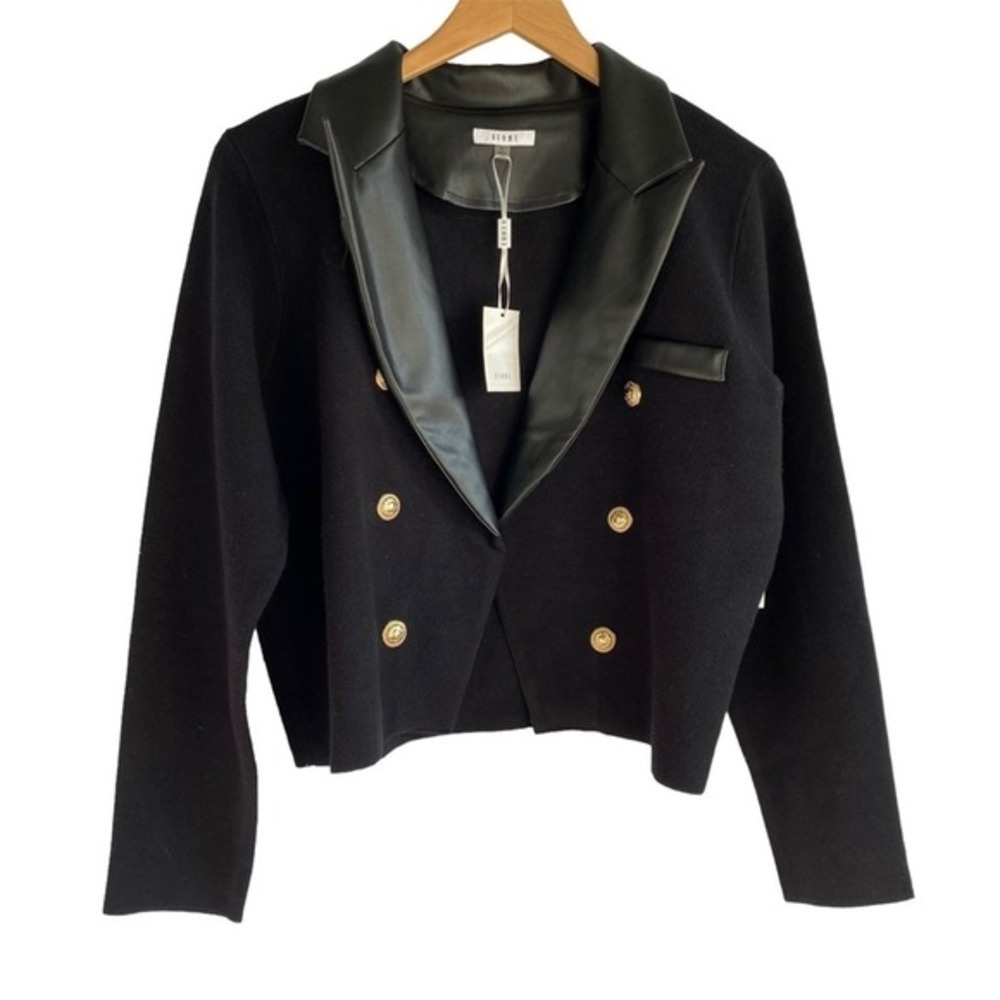 Sioni Old Money Tuxedo Blazer Women L Black Knit Mixed Media Edgy Sailor‎ NWT